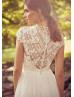 Cap Sleeve Ivory Lace Tulle Knee Length Wedding Dress